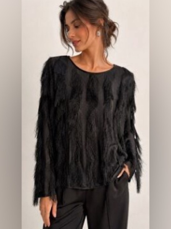 Ann Taylor Tops - Ann Taylor Black Striped Fringe Long Sleeve Blouse Size Small